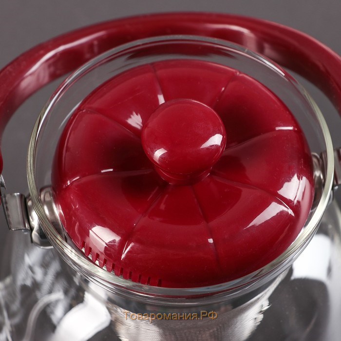 Чайник стеклянный заварочный с металлическим ситом «Цветочная фантазия», 850 мл