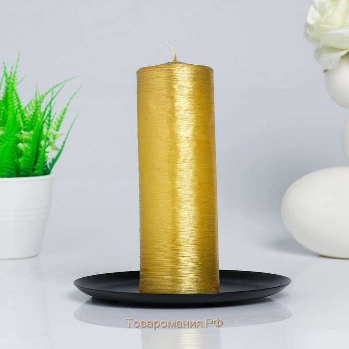 Набор свечей-цилиндров на подставке "Интерьерный", 3 шт, золотой