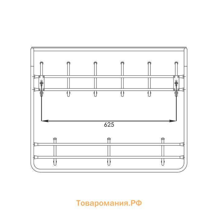 Вешалка настенная, с полкой, 9 крючков, 2 яруса, 73×22×58 см, коричневая