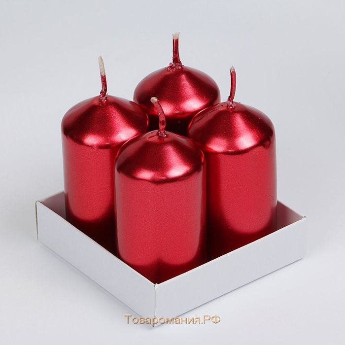 Набор свечей "Столбик", 4 штуки, рубиновый 7х3,8см