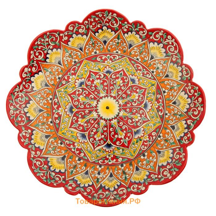 Ляган Риштанская Керамика "Цветы", 40 см, красный микс, рифлённый