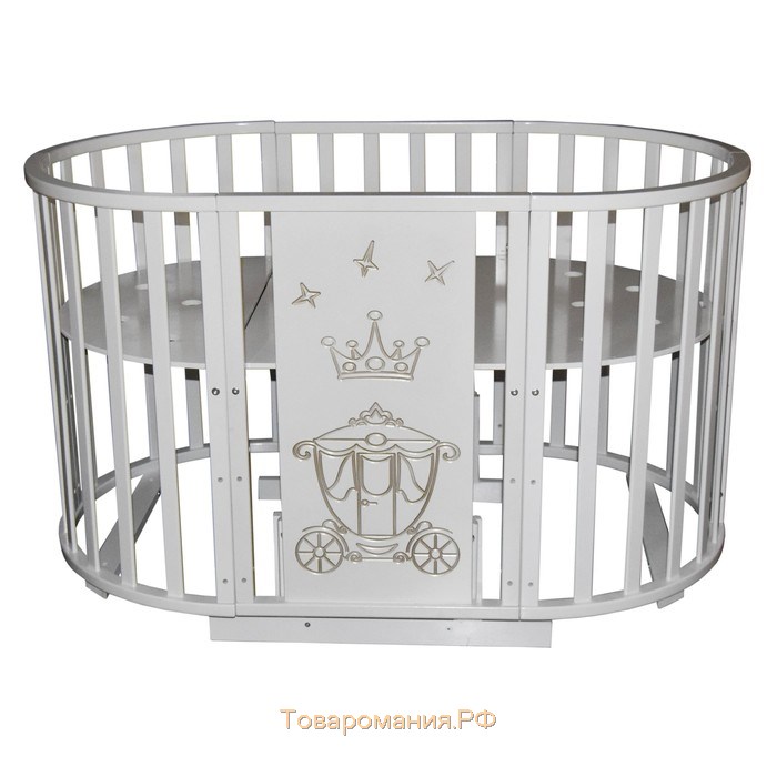 Кроватка-трансформер 6 в 1 Sofia 2 «Корона», универсальный маятник, круглая/овальная, цвет белый