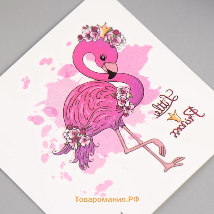 Татуировка на тело цветная "Фламинго с цветами" 6х6 см