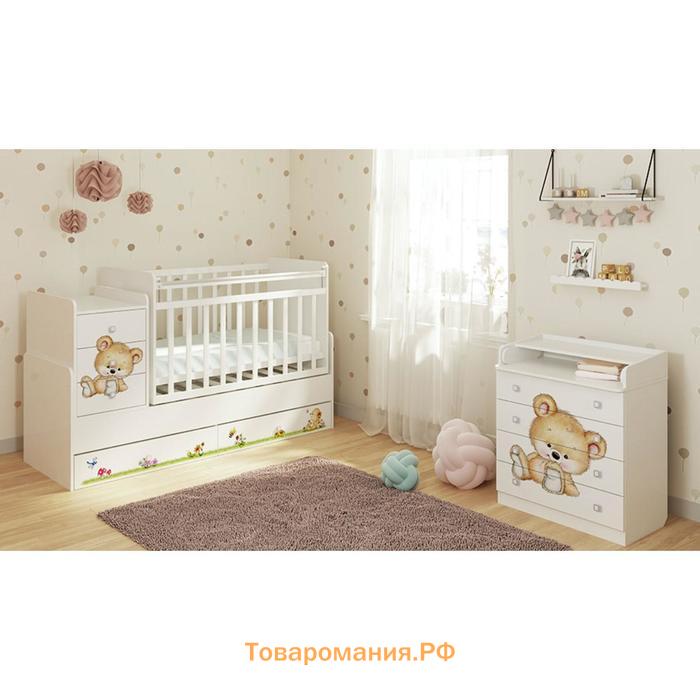 Детская кровать-трансформер Фея 1100 «Медвежонок», цвет белый