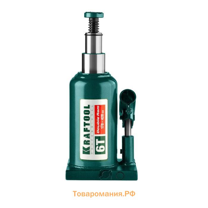 Домкрат бутылочный Kraftool DOUBLE RAM 43463-6, двухштоковый, подъем 170-420 мм, 6 т