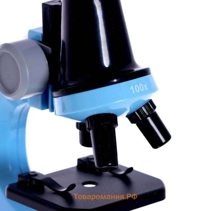Микроскоп детский «Юный ботаник» кратность х100, х400, х1200, голубой, подсветка