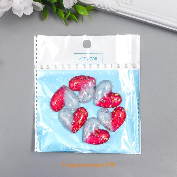 Декор для творчества пластик "Сердечко пухлое бело-розовое с золотинками" 2,4х2,7 см
