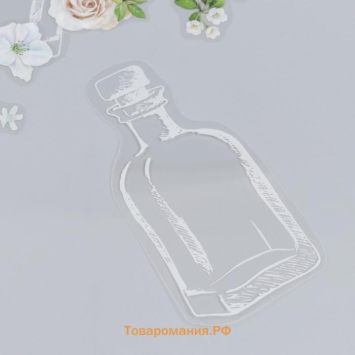 Наклейки для творчества "Белые цветы в бутылочке" набор 35 шт 14х6,7 см