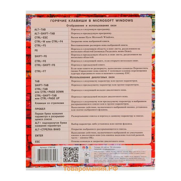 Тетрадь предметная "Кирпич" 40 листов в клетку "Информатика", бумажная обложка, блок №2