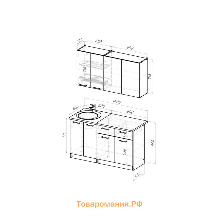 Кухонный гарнитур Паола медиум 1400х600 Белый/Кантри/Дуб грей, Дуб браун