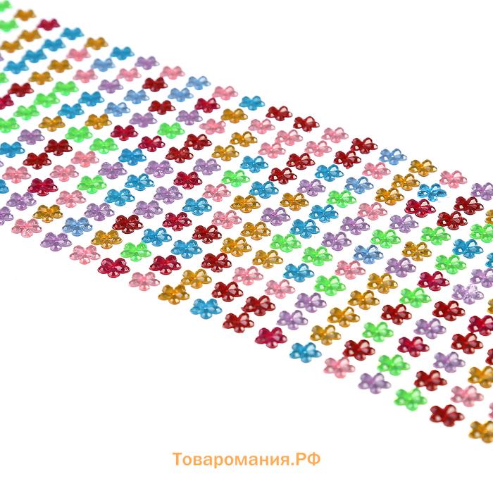Наклейка пластик "Стразы-цветочки" МИКС 11х32 см
