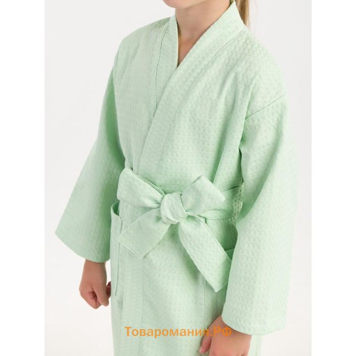 Халат вафельный детский «Кимоно», размер 32, цвет мятный
