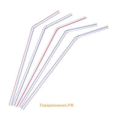 Трубочки одноразовые для напитков , 21 см, d=5 мм, с гофрой, в полоску, 50 шт, МИКС