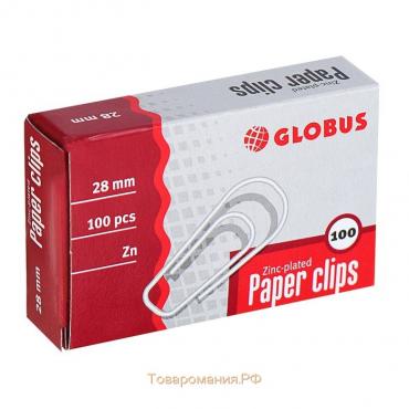 Скрепки канцелярские GLOBUS, 100 шт., 28 мм, оцинкованные