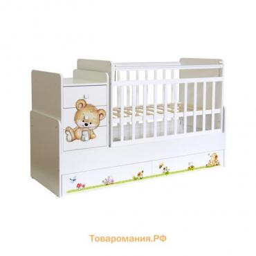 Детская кровать-трансформер Фея 1100 «Медвежонок», цвет белый