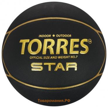 Баскетбольный мяч TORRES Star, B32317, клееный, 7 панелей, р. 7, PU, бутиловая камера