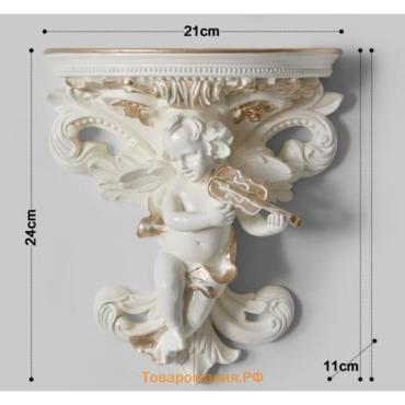 Декор настенный с полкой TAKE IT EASY «Ангел», панно, 24×21 см, белая с золотом